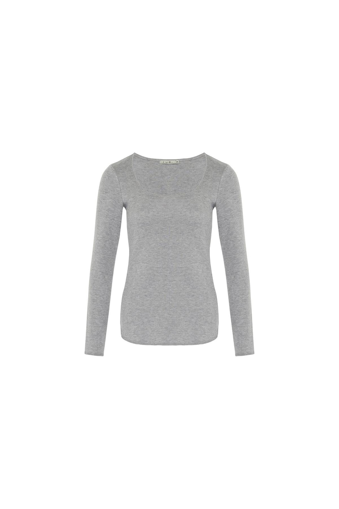 Long Sleeve Stretch Gray Basic Blouse