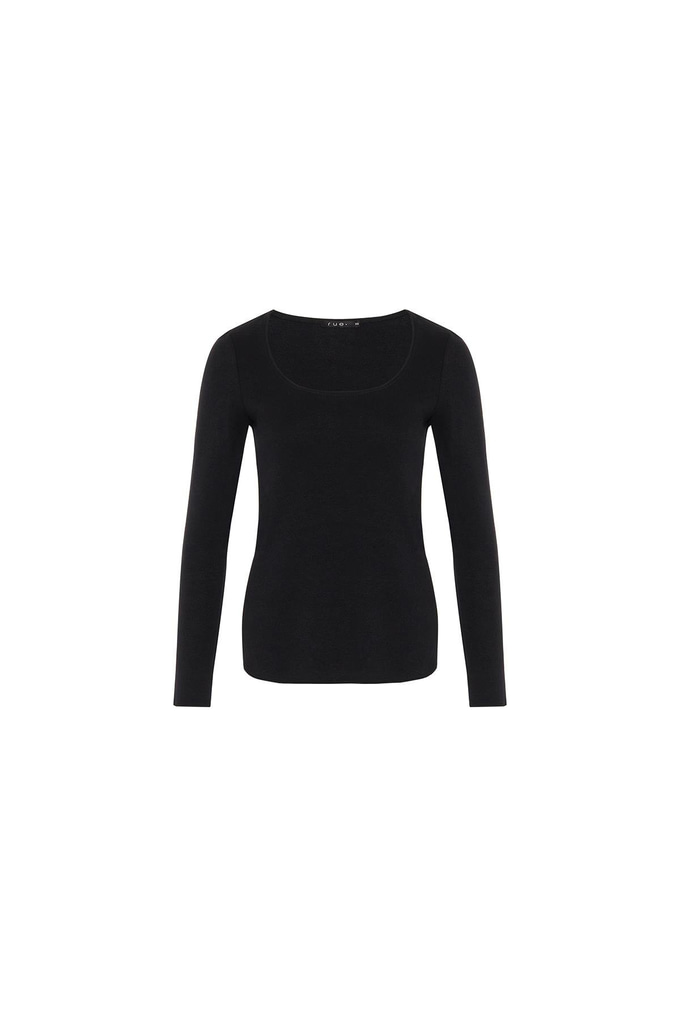 Long Sleeve Stretch Black Basic Blouse