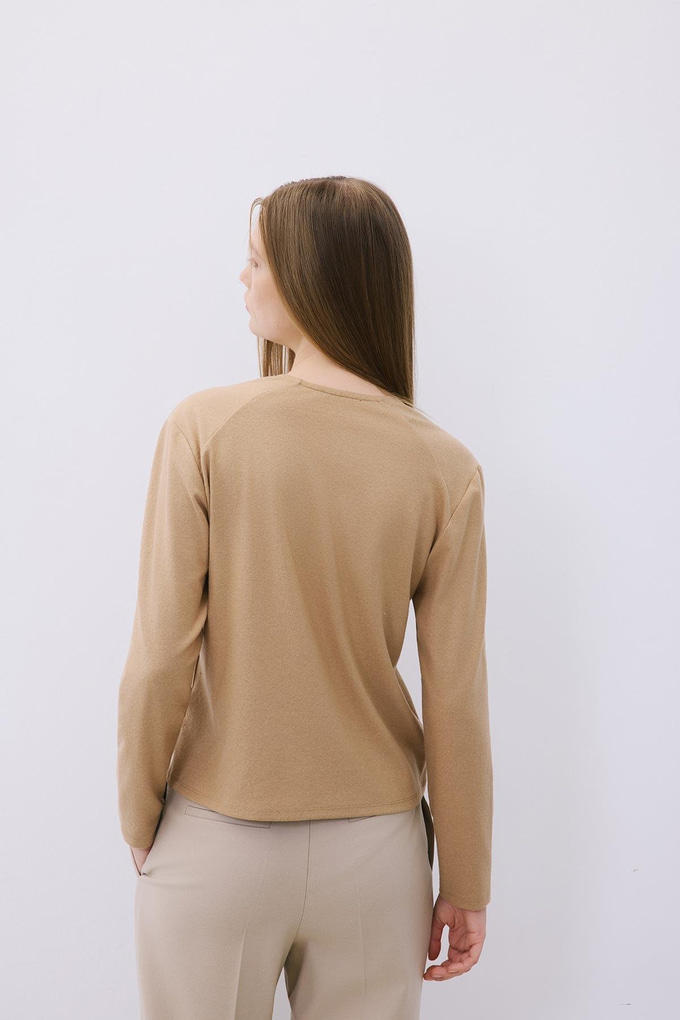 V-Neck Basic Camel Knit Blouse  