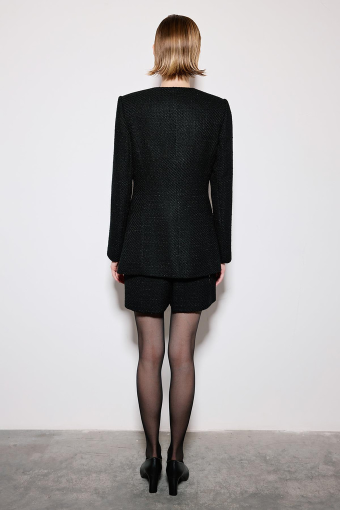 V Yaka Uzun Kollu Siyah Tüvit Ceket