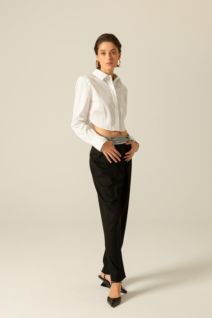 Vatkalı Crop Poplin Beyaz Gömlek