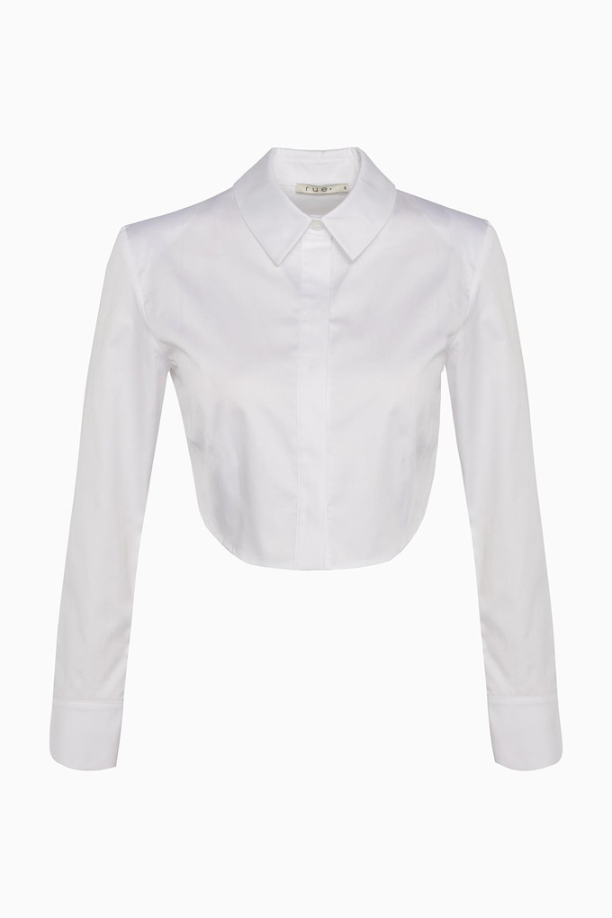 Vatkalı Crop Poplin Beyaz Gömlek