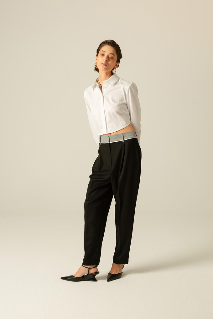 Vatkalı Crop Poplin Beyaz Gömlek
