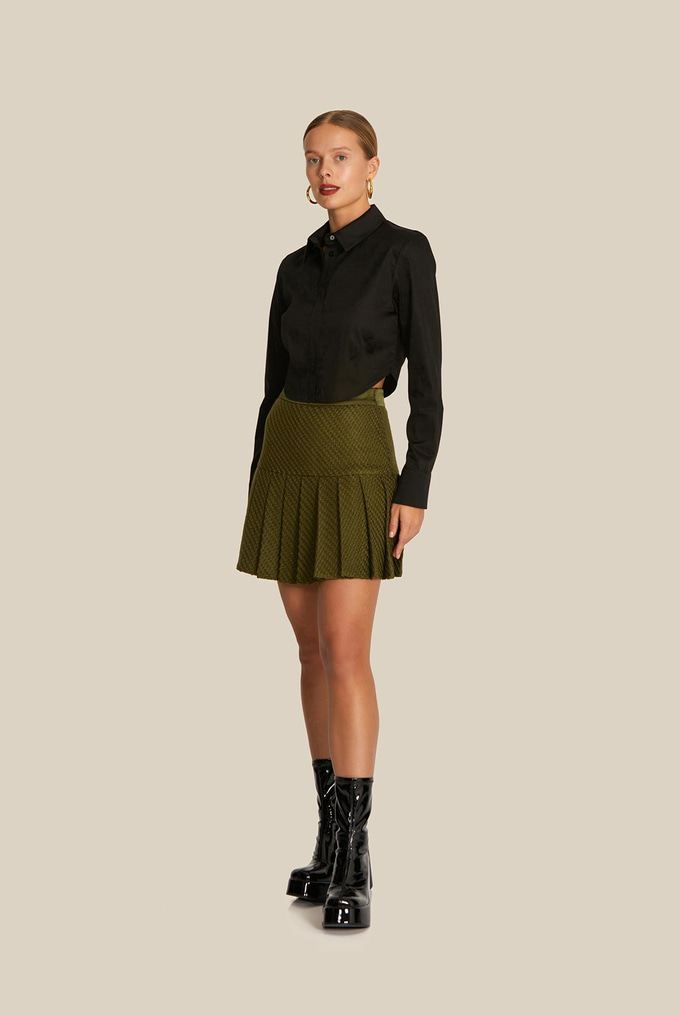 Padded Crop Poplin Black Shirt
