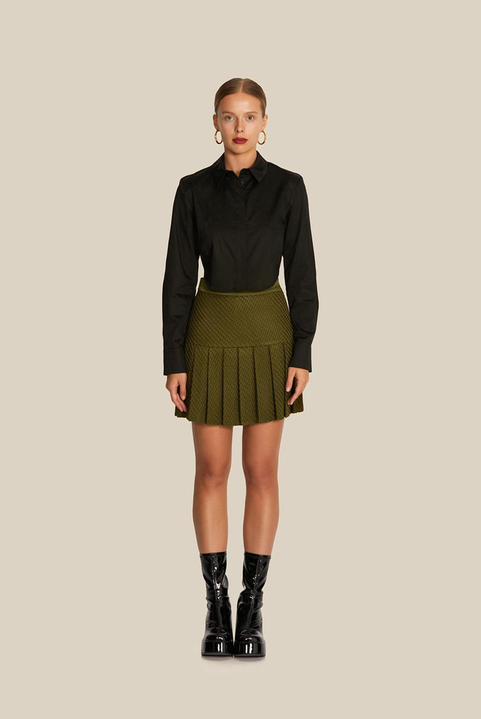 Padded Crop Poplin Black Shirt