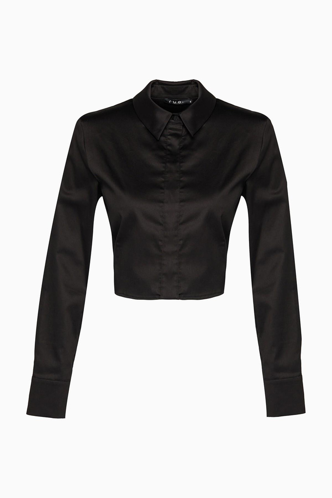 Padded Crop Poplin Black Shirt