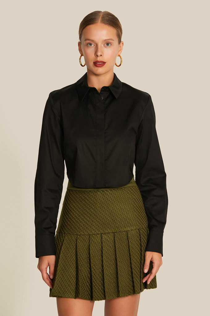 Padded Crop Poplin Black Shirt