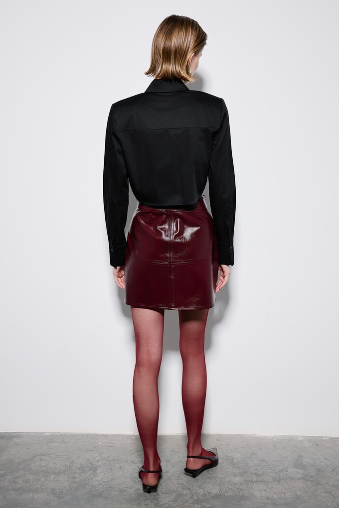 Black Poplin Long Sleeve Shirt With Shoulder Pads