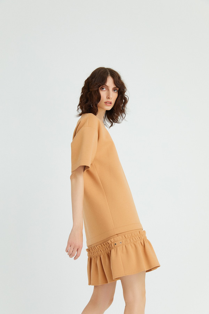 Volanlı Mini Camel Elbise