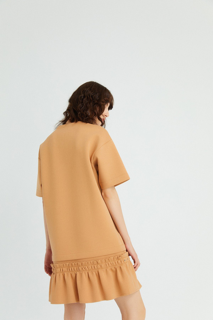Volanlı Mini Camel Elbise