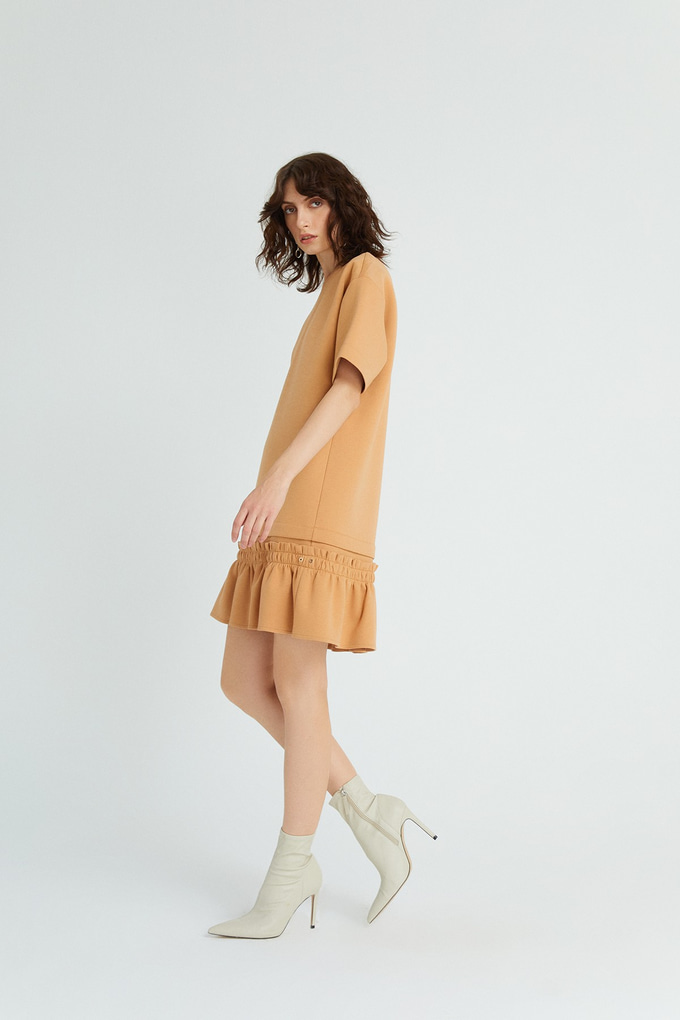 Volanlı Mini Camel Elbise