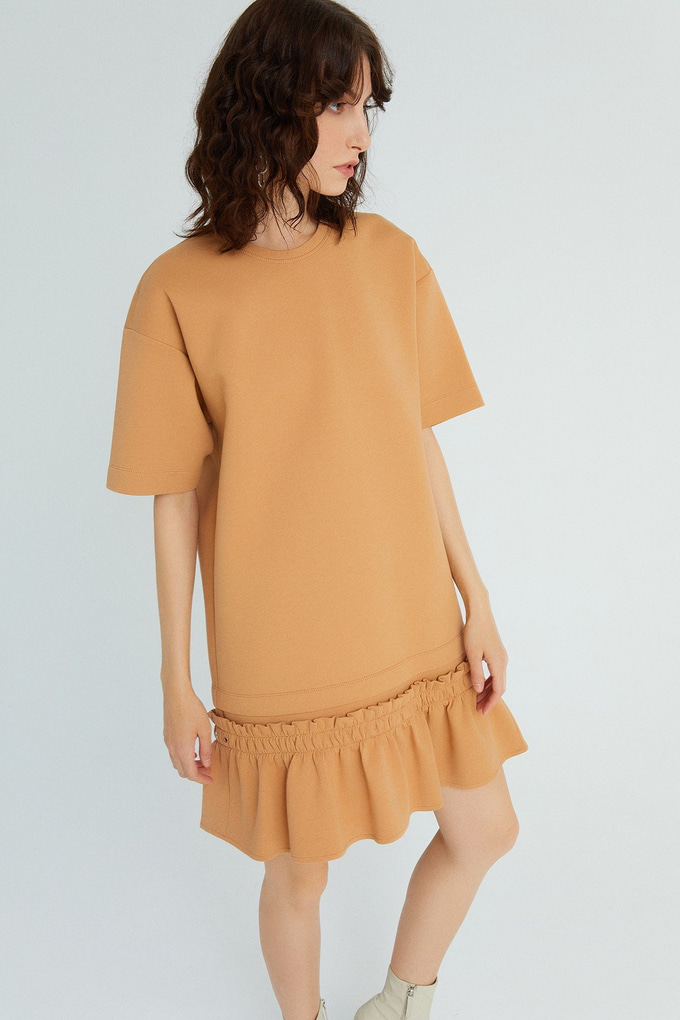 Volanlı Mini Camel Elbise