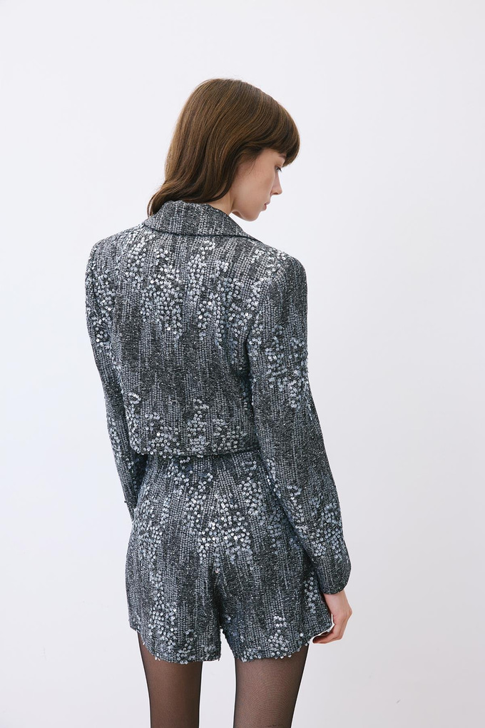Gray Cropped Sequin Jacket