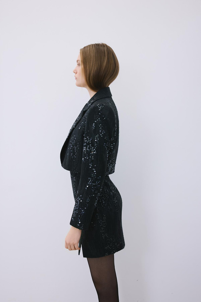 Black Cropped Sequin Jacket
