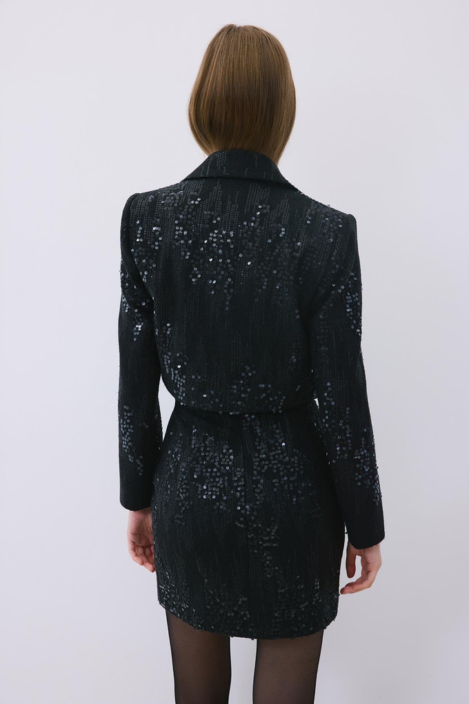 Black Cropped Sequin Jacket