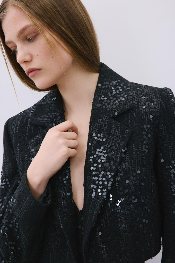 Black Cropped Sequin Jacket