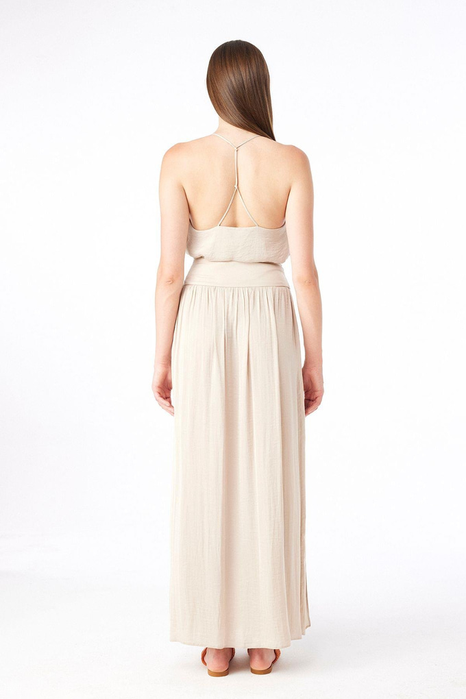 Slit Detailed Beige Long Skirt