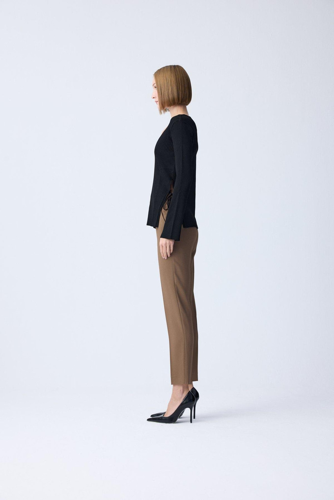 Slit Detail Black Knit Blouse