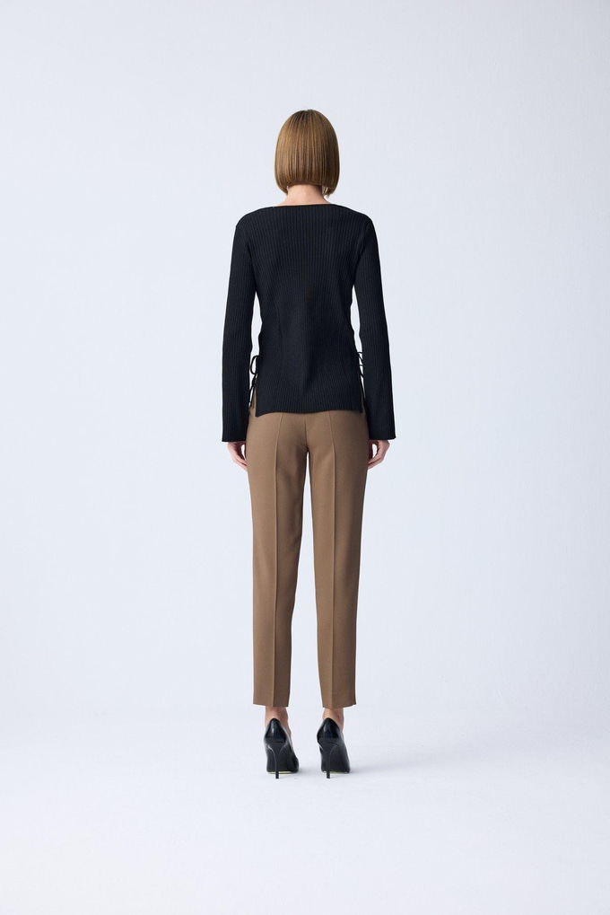 Slit Detail Black Knit Blouse