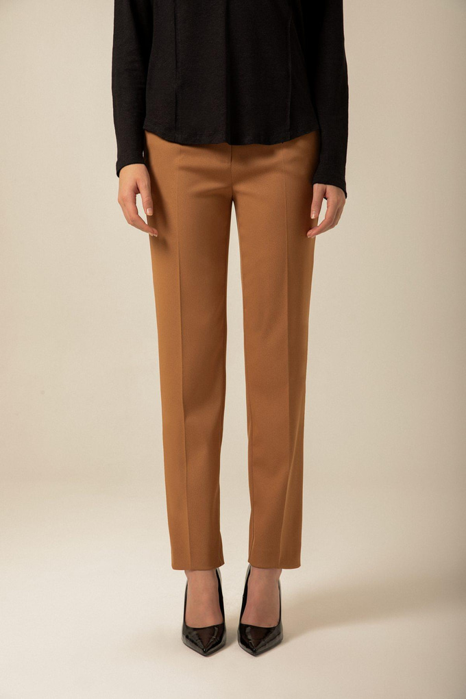 High-Waisted Pocket Seam Detail Camel Trousers