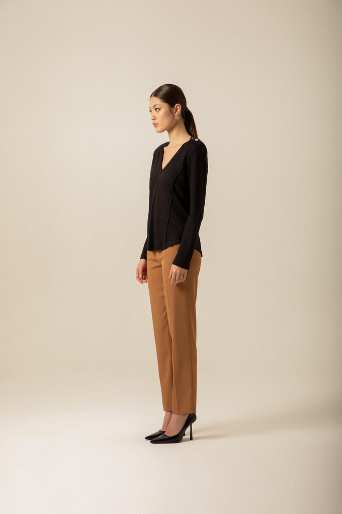 High-Waisted Pocket Seam Detail Camel Trousers