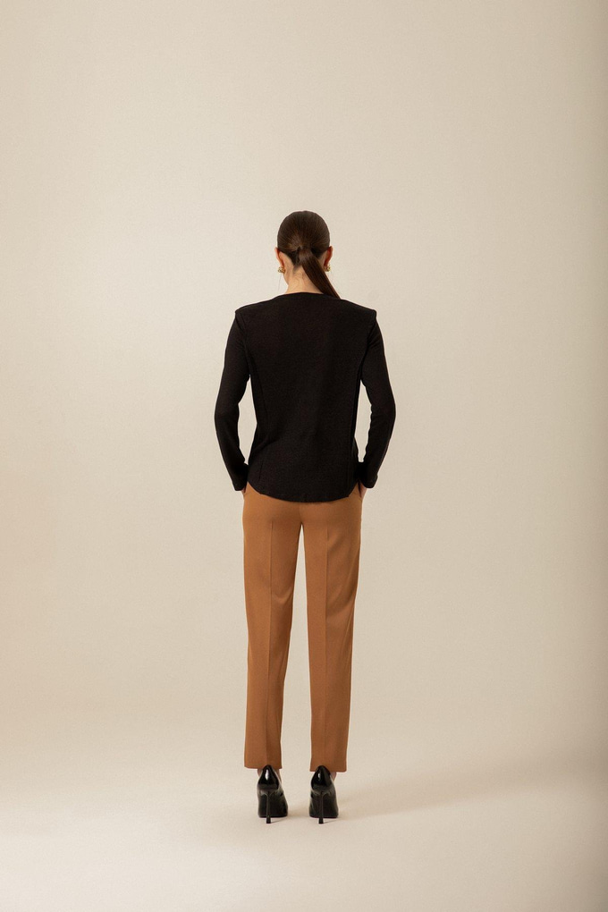 High-Waisted Pocket Seam Detail Camel Trousers
