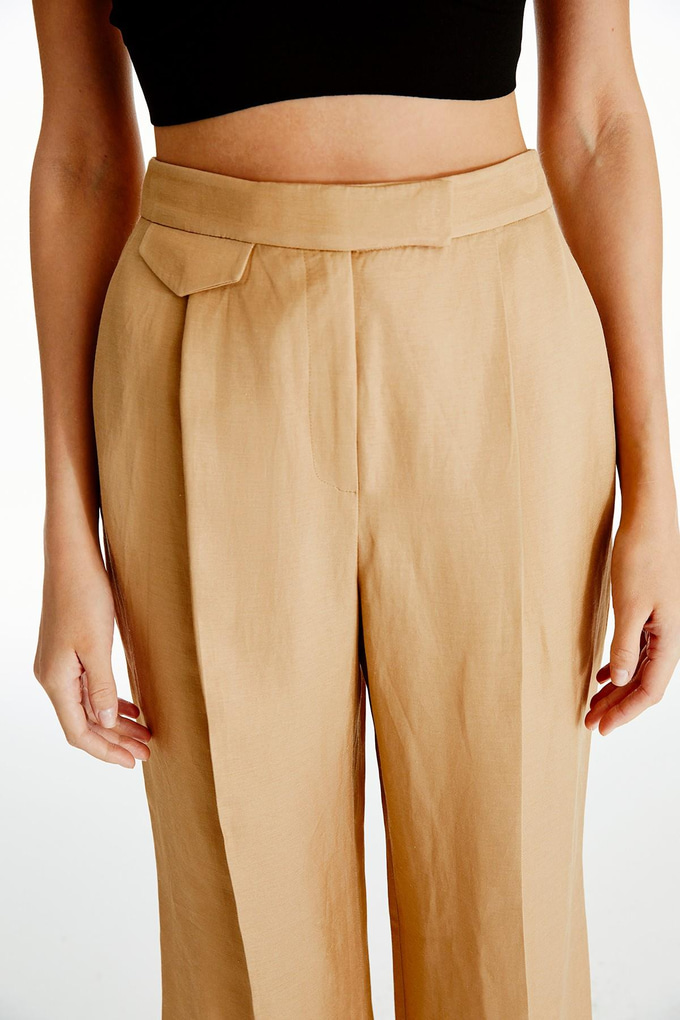 Yüksek Bel Pensli Camel Pantolon