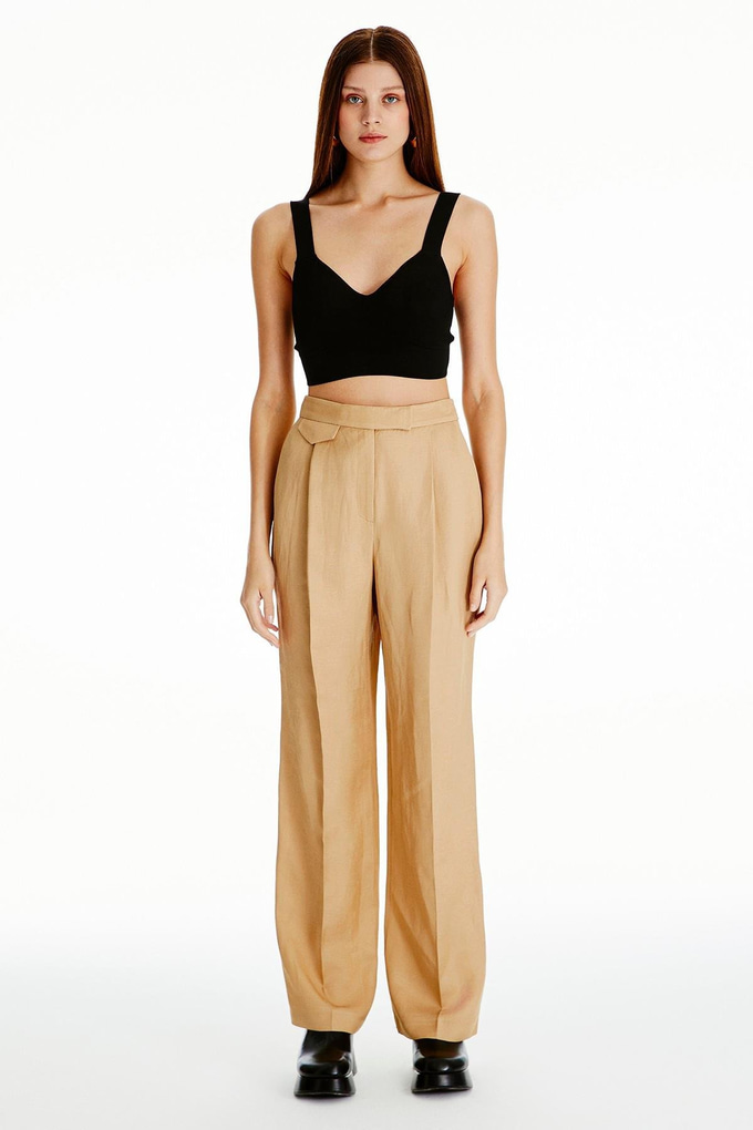Yüksek Bel Pensli Camel Pantolon