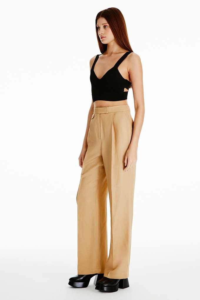 Yüksek Bel Pensli Camel Pantolon
