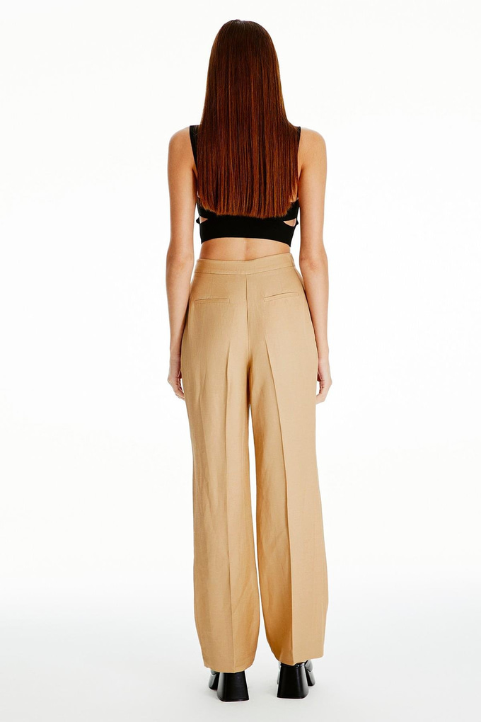 Yüksek Bel Pensli Camel Pantolon
