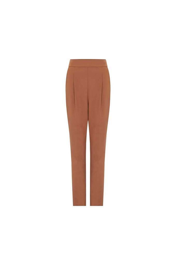 Yüksek Belli Önü Pileli Tütün Pantolon