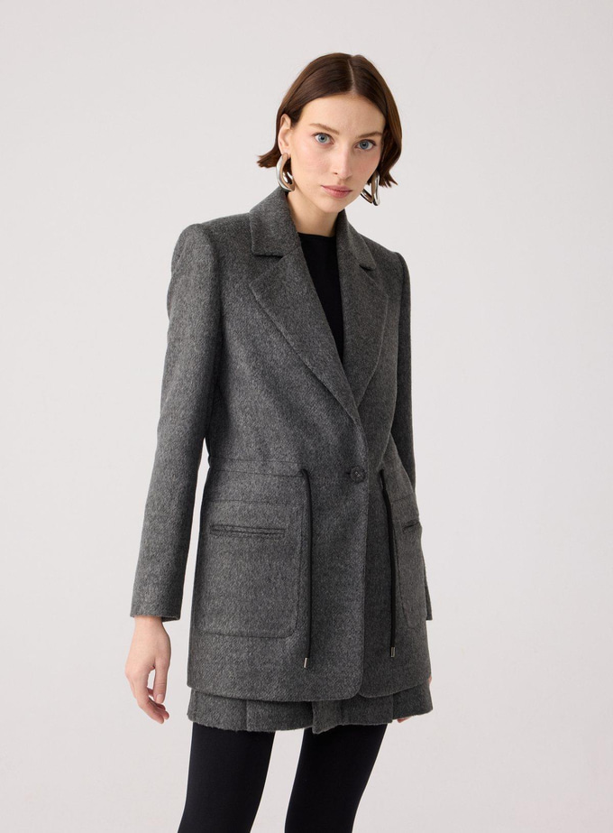 Wool Textured Pocket Detailed Anthracite Jacket