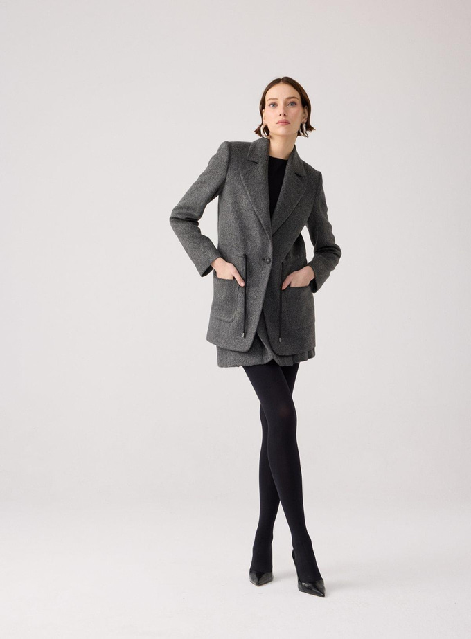 Wool Textured Pocket Detailed Anthracite Jacket