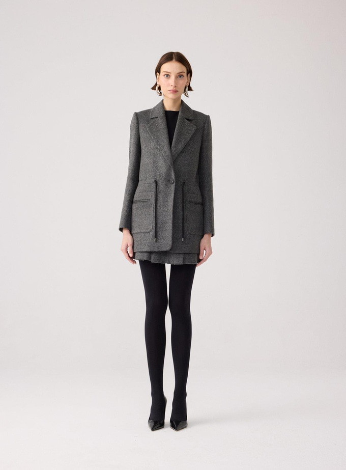 Wool Textured Pocket Detailed Anthracite Jacket