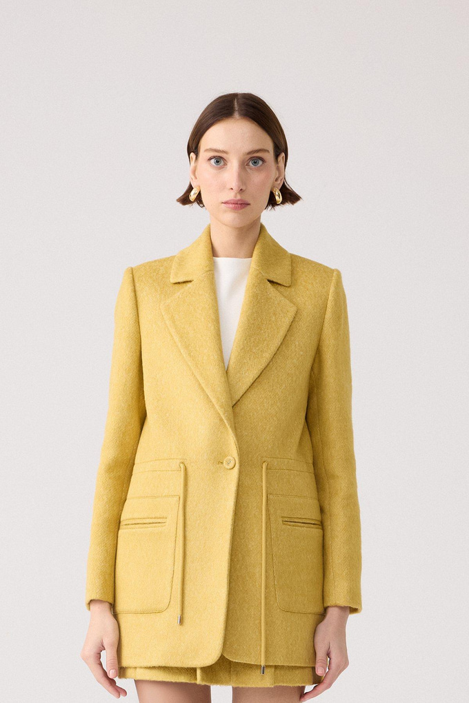 Wool Textured Pocket Detailed Green Jacket