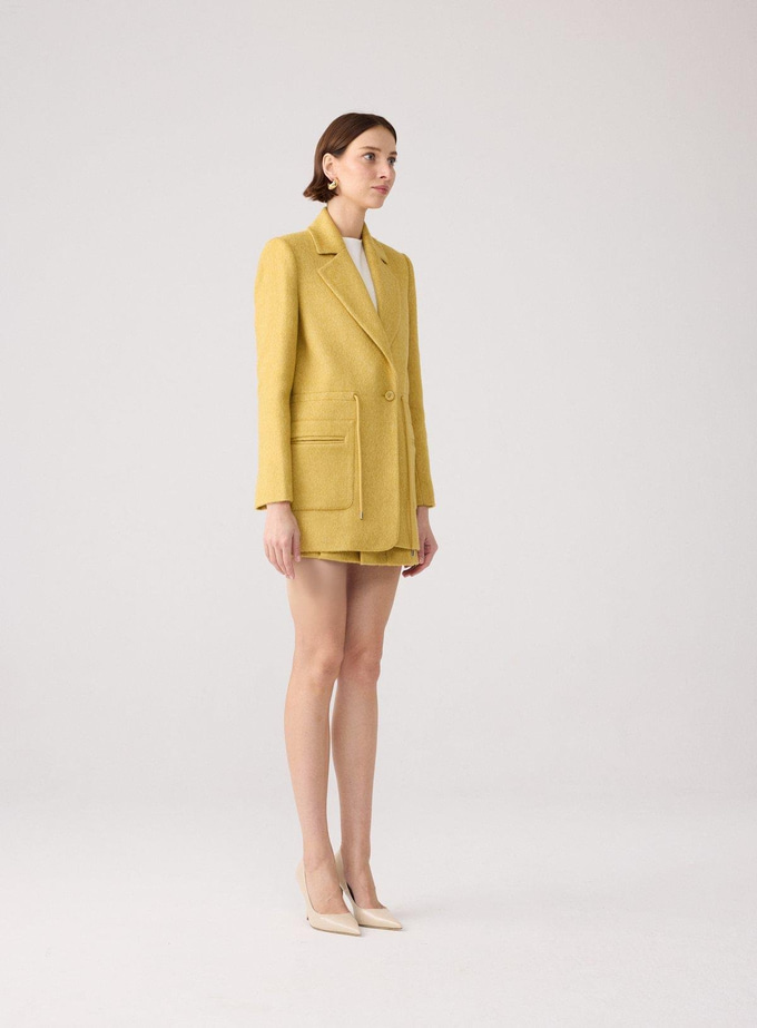 Wool Textured Pocket Detailed Green Jacket