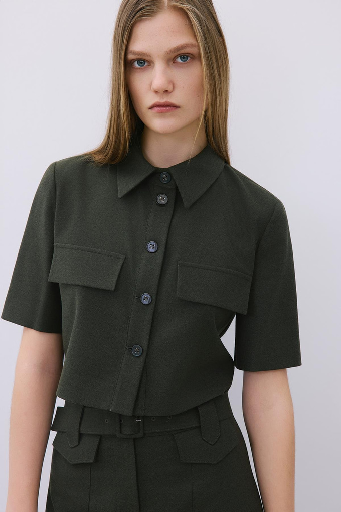 Khaki Wool Button-Up Shirt