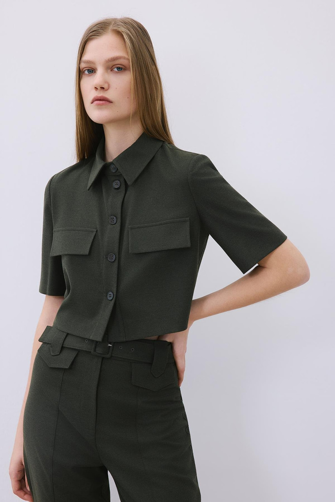 Khaki Wool Button-Up Shirt