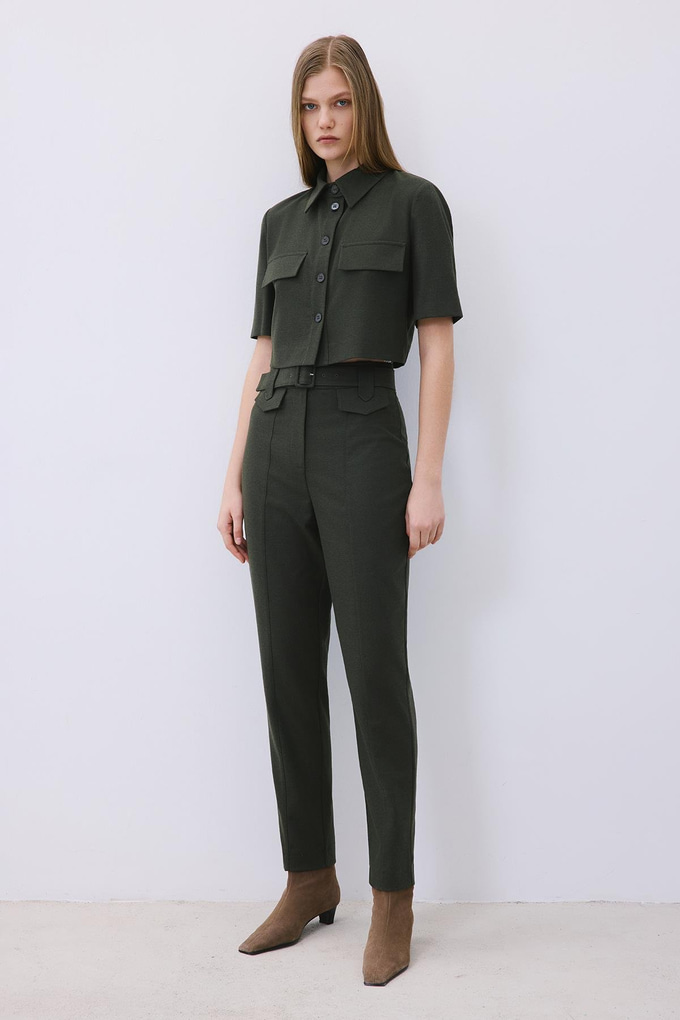 Khaki Wool Button-Up Shirt