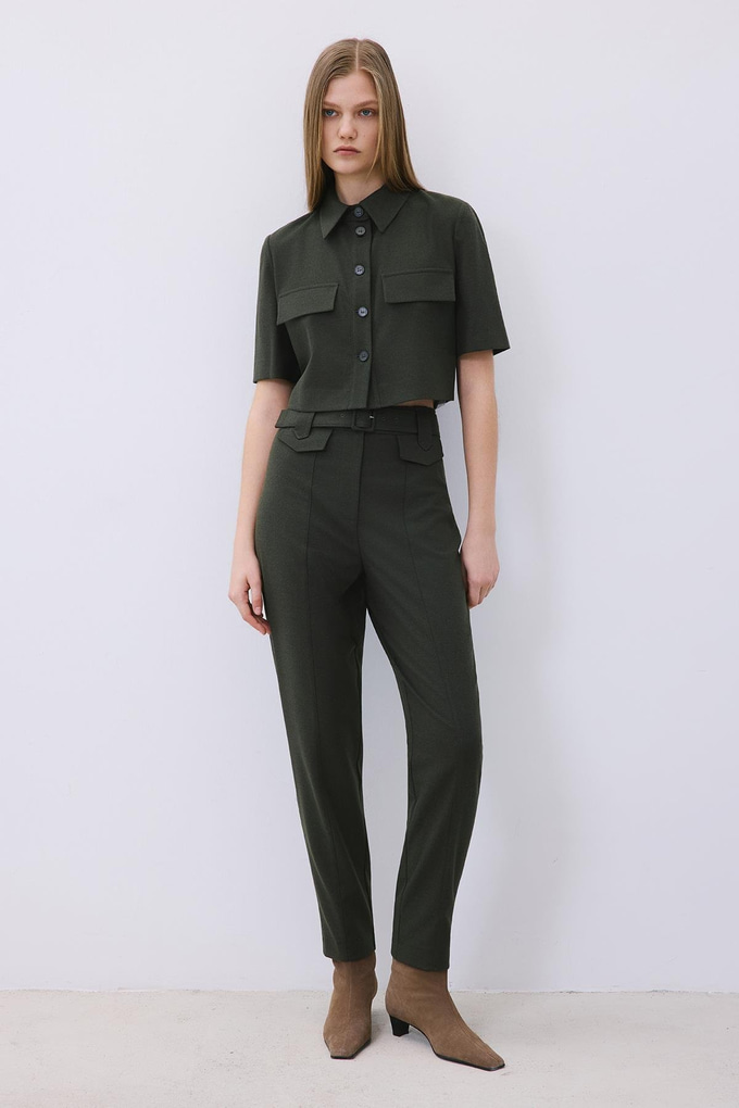 Khaki Wool Button-Up Shirt