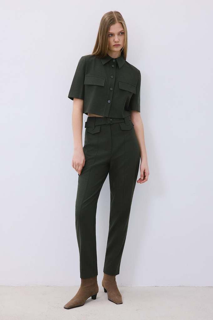 Khaki Wool Button-Up Shirt