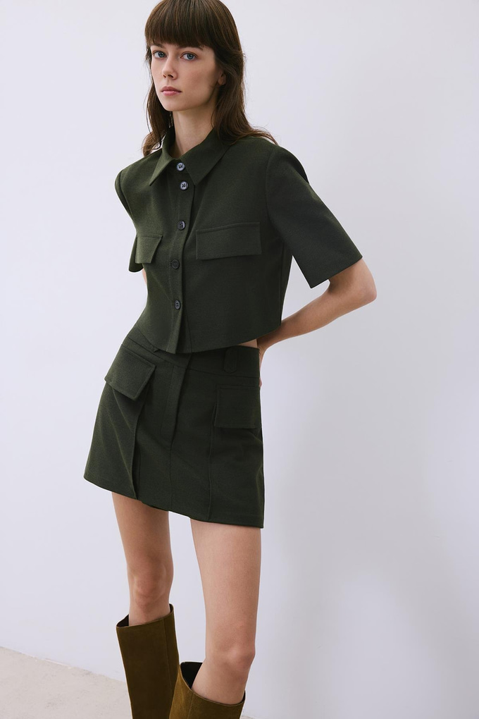 Khaki Wool-Blend Skirt