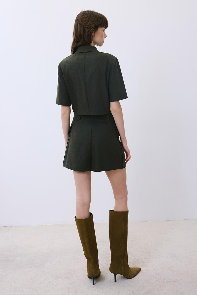 Khaki Wool-Blend Skirt