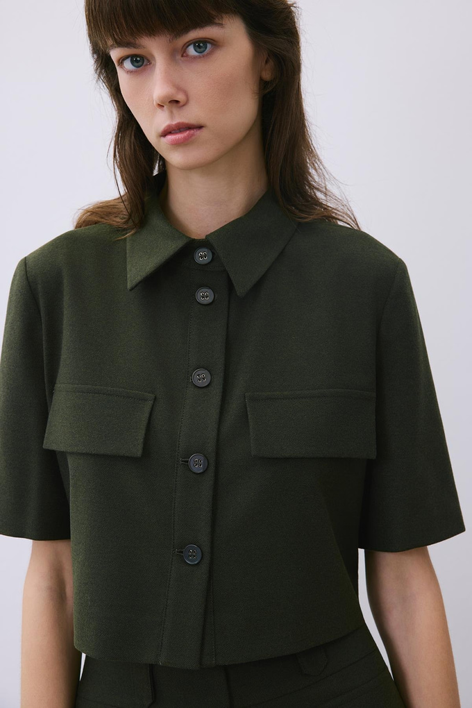 Khaki Wool-Blend Skirt