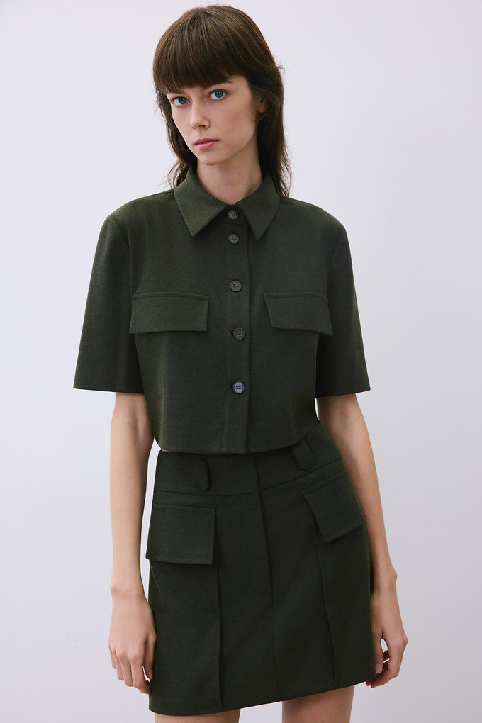 Khaki Wool-Blend Skirt