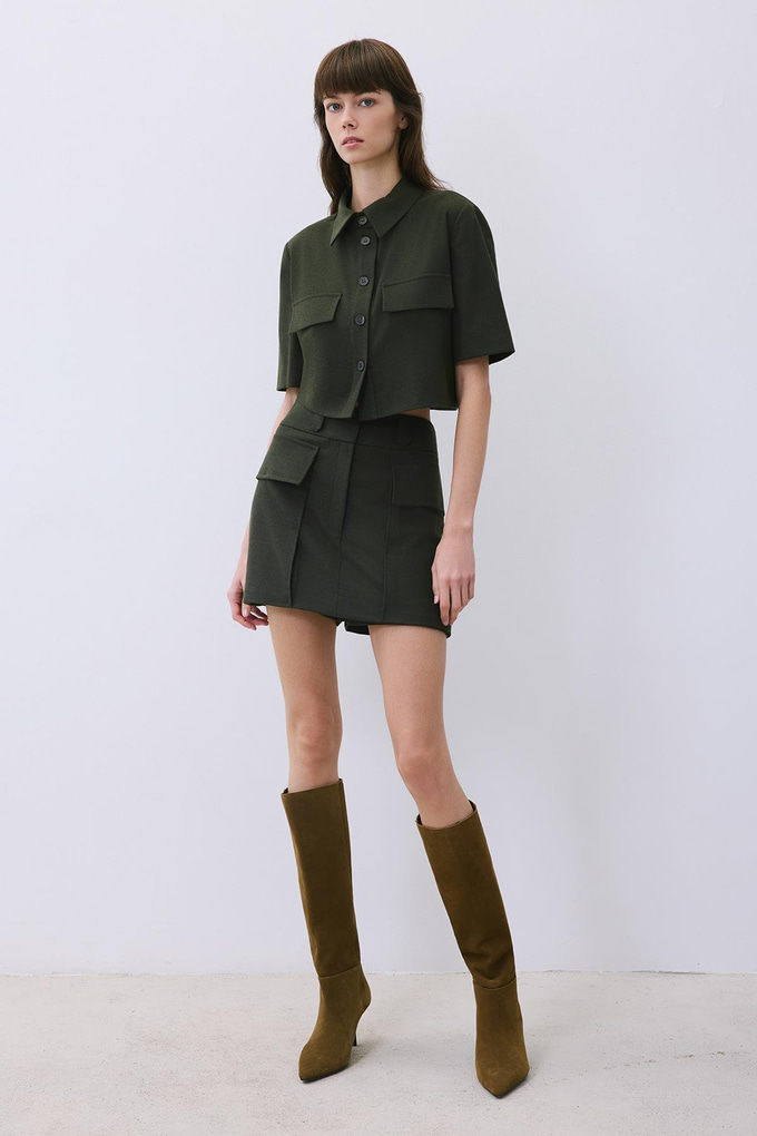 Khaki Wool-Blend Skirt