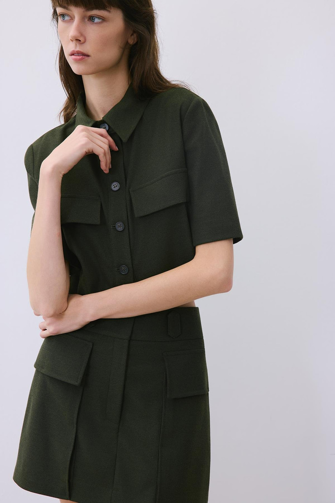 Khaki Wool-Blend Skirt