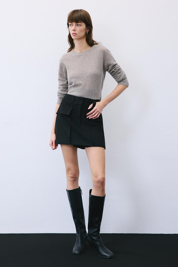 Black Wool-Blend Skirt