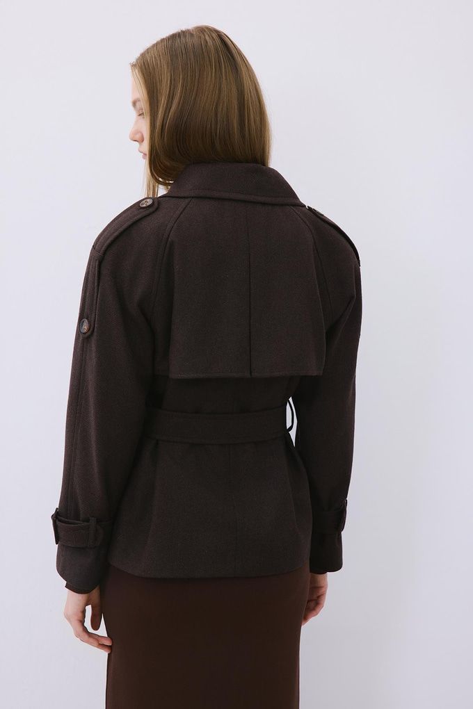 Brown Wool-Blend Belted Coat