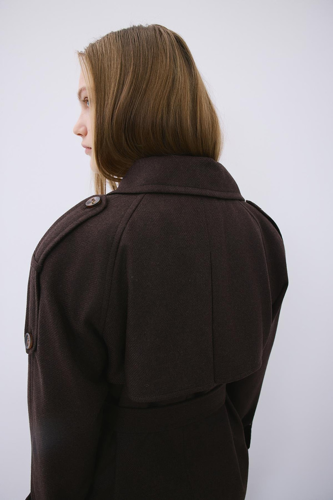 Brown Wool-Blend Belted Coat